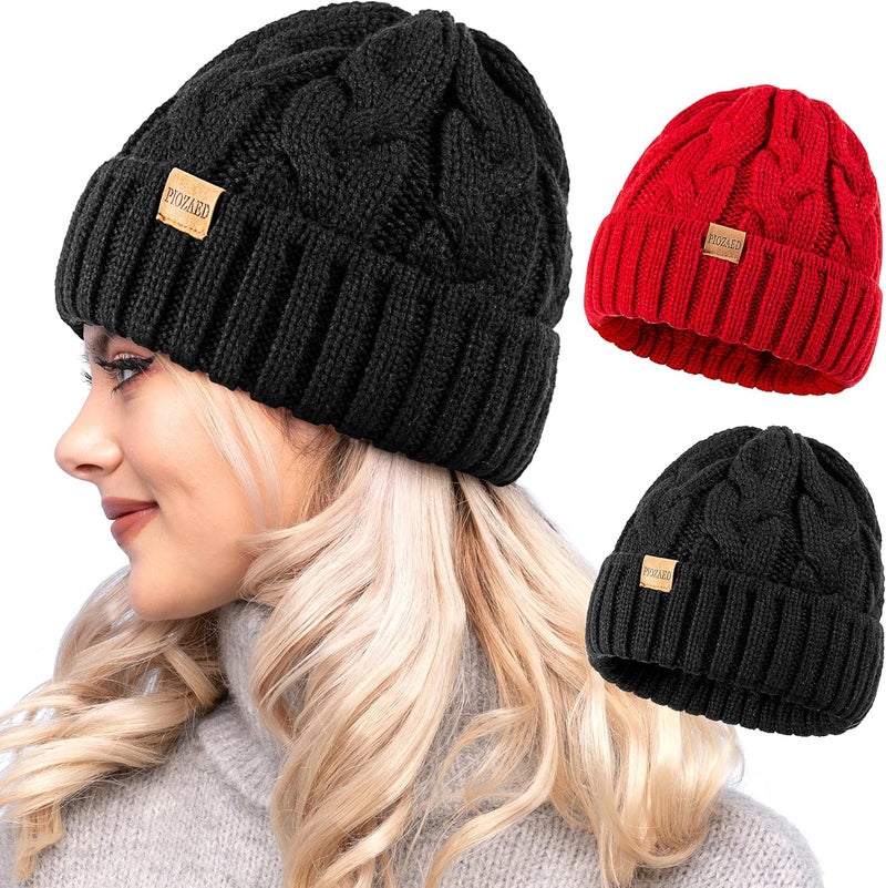 PIOZAED Womens Winter Knitted Beanie Hat Knit Warm Skull Cap Skull Cap Beanie for Women 2 Packs - Image 1